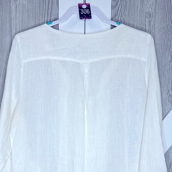 306. Cynthia Rowley Beaded V-Neck Linen Top Cream/Bronze Large - Picture 6 of 7